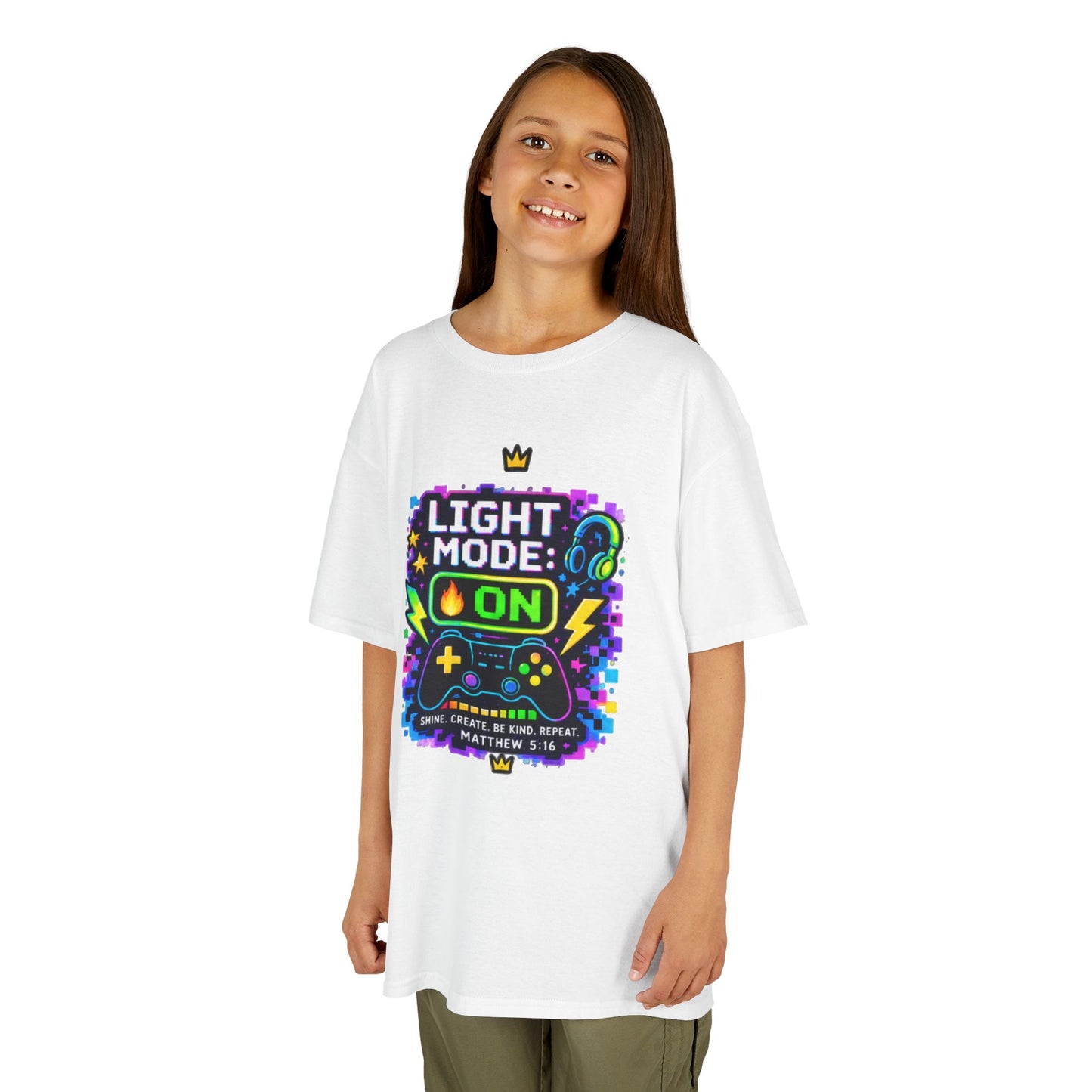 Kids Tee — 'Light Mode On' Neon Gamer Graphic Shirt