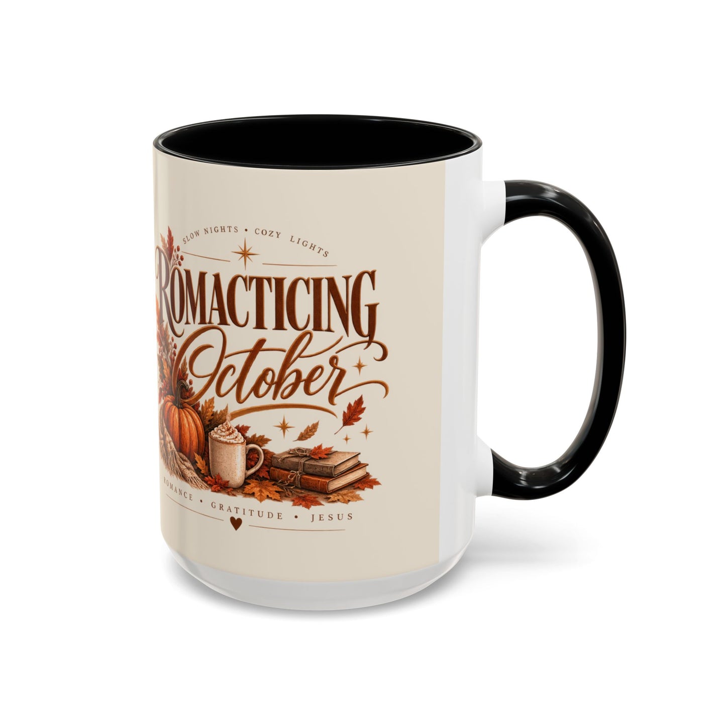 Romancing October Coffee Mug – Fall Pumpkin, Leaves & Cozy Autumn Vibes (11/15oz)