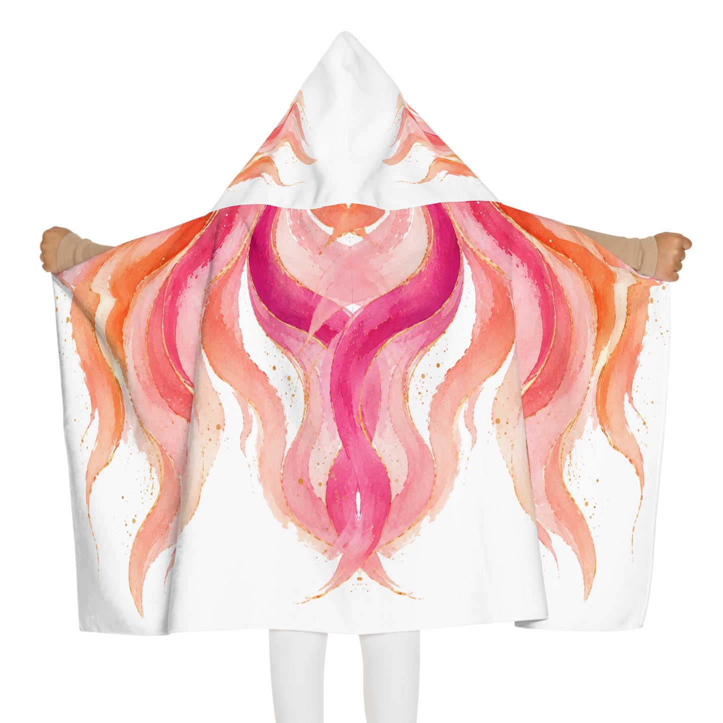 Youth Hooded Towel — Pink Watercolor Flame Hooded Beach & Bath Wrap