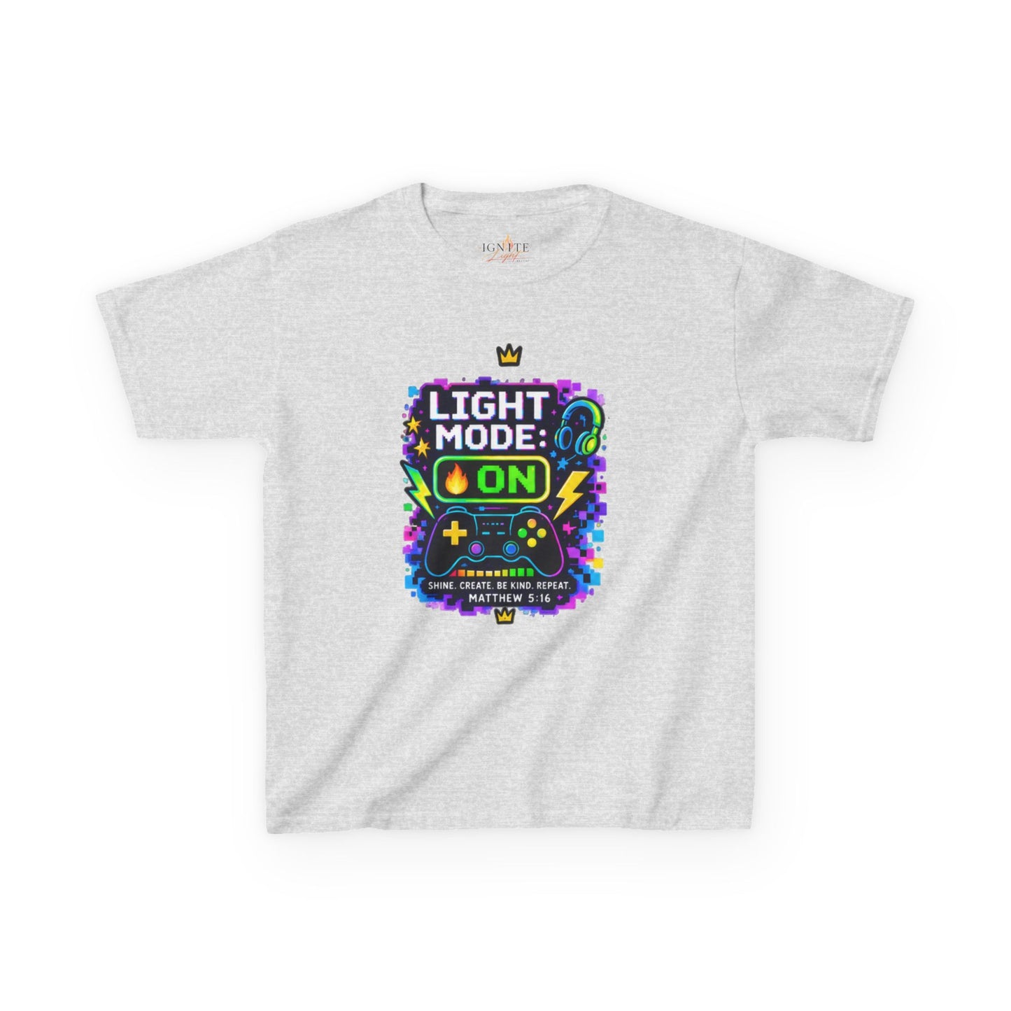 Kids Tee — 'Light Mode On' Neon Gamer Graphic Shirt