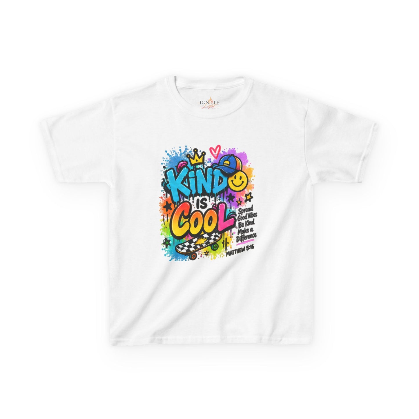 Kids T‑Shirt — "Kind Is Cool" Colorful Graffiti Design