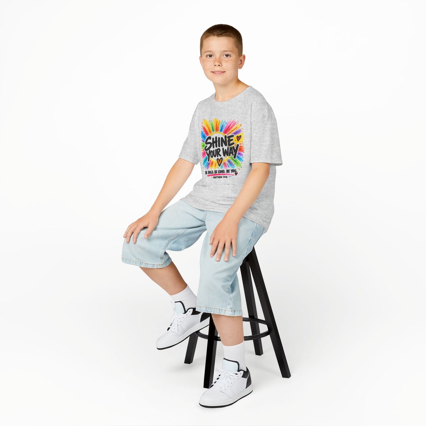 Kids T‑Shirt — "Shine Your Way" Colorful Rainbow Paint Graphic