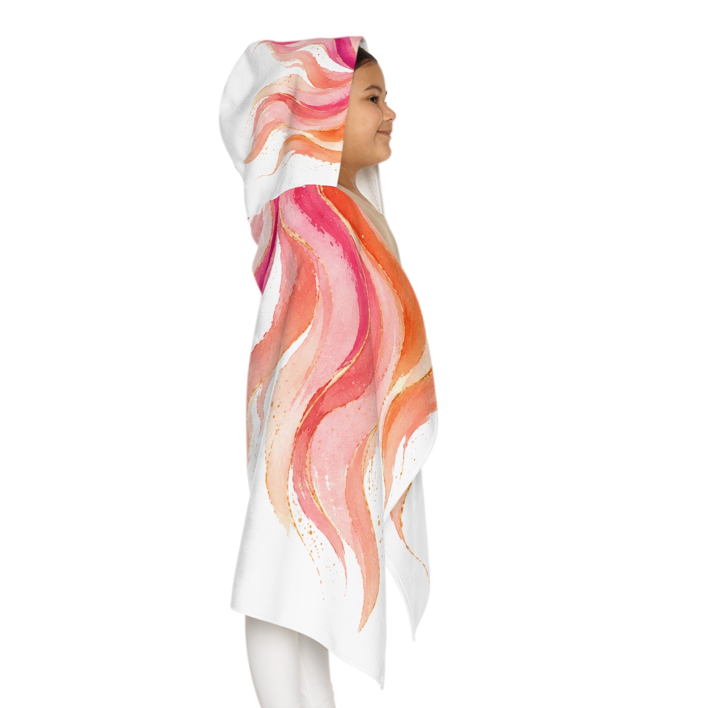 Youth Hooded Towel — Pink Watercolor Flame Hooded Beach & Bath Wrap