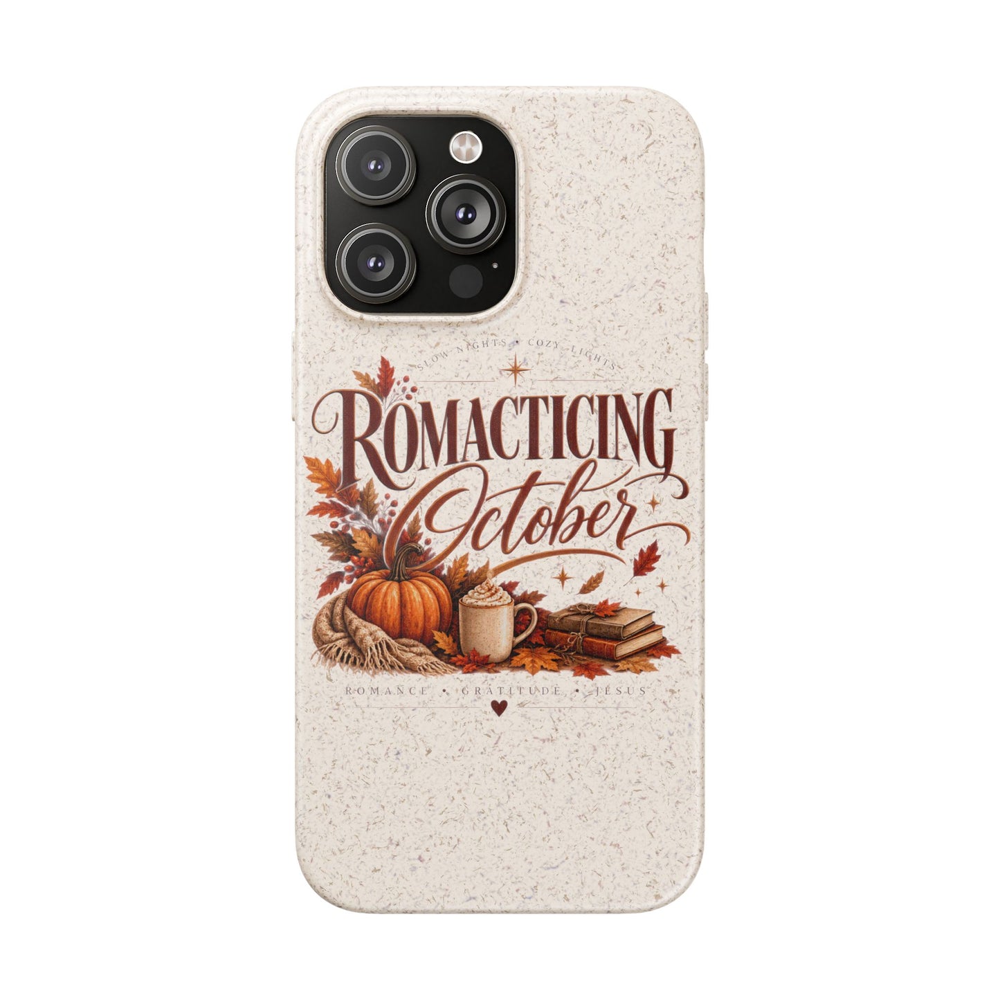 Biodegradable Phone Case — "Romacting October" Fall Pumpkin Coffee Design