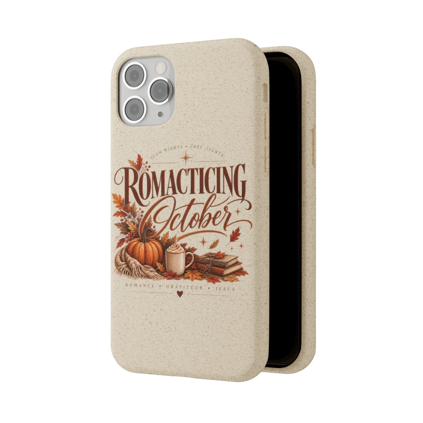 Biodegradable Phone Case — "Romacting October" Fall Pumpkin Coffee Design