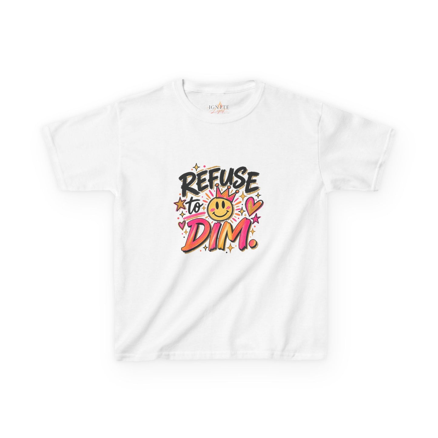 Kids T-Shirt — "Refuse to Dim" Smiley Graphic Tee, Positive Vibes Kids Shirt