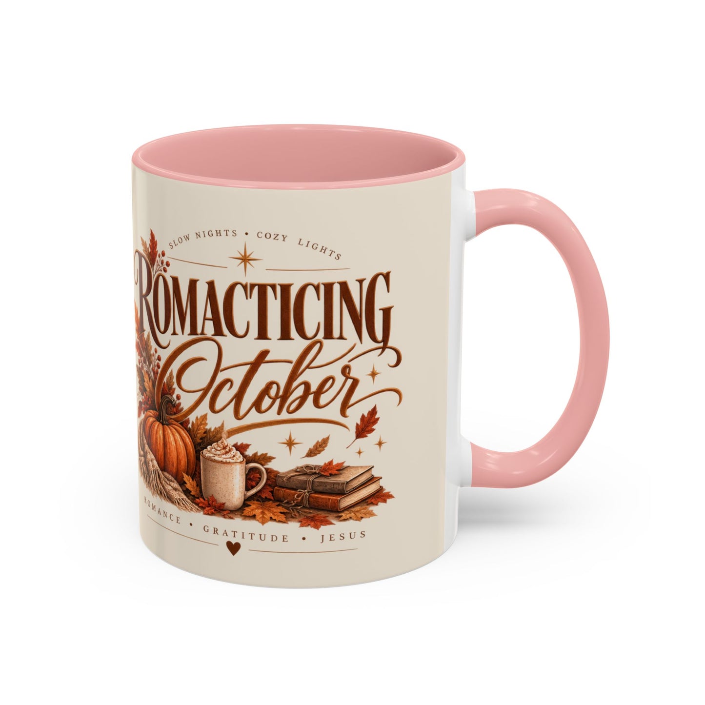 Romancing October Coffee Mug – Fall Pumpkin, Leaves & Cozy Autumn Vibes (11/15oz)