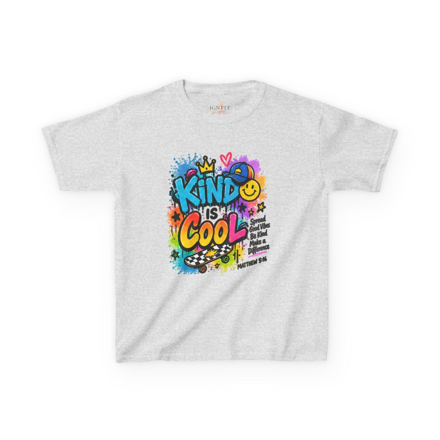 Kids T‑Shirt — "Kind Is Cool" Colorful Graffiti Design