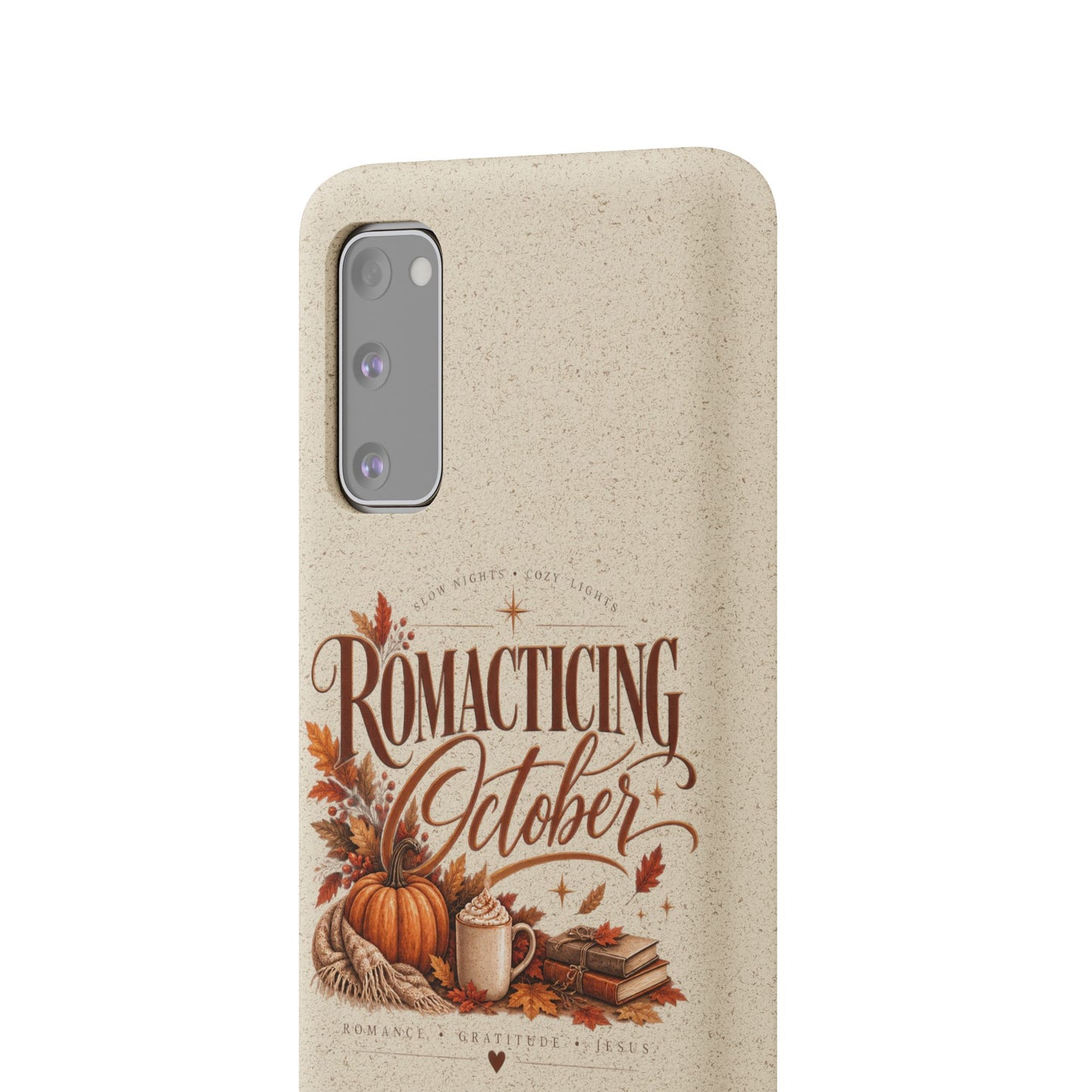 Biodegradable Phone Case — "Romacting October" Fall Pumpkin Coffee Design