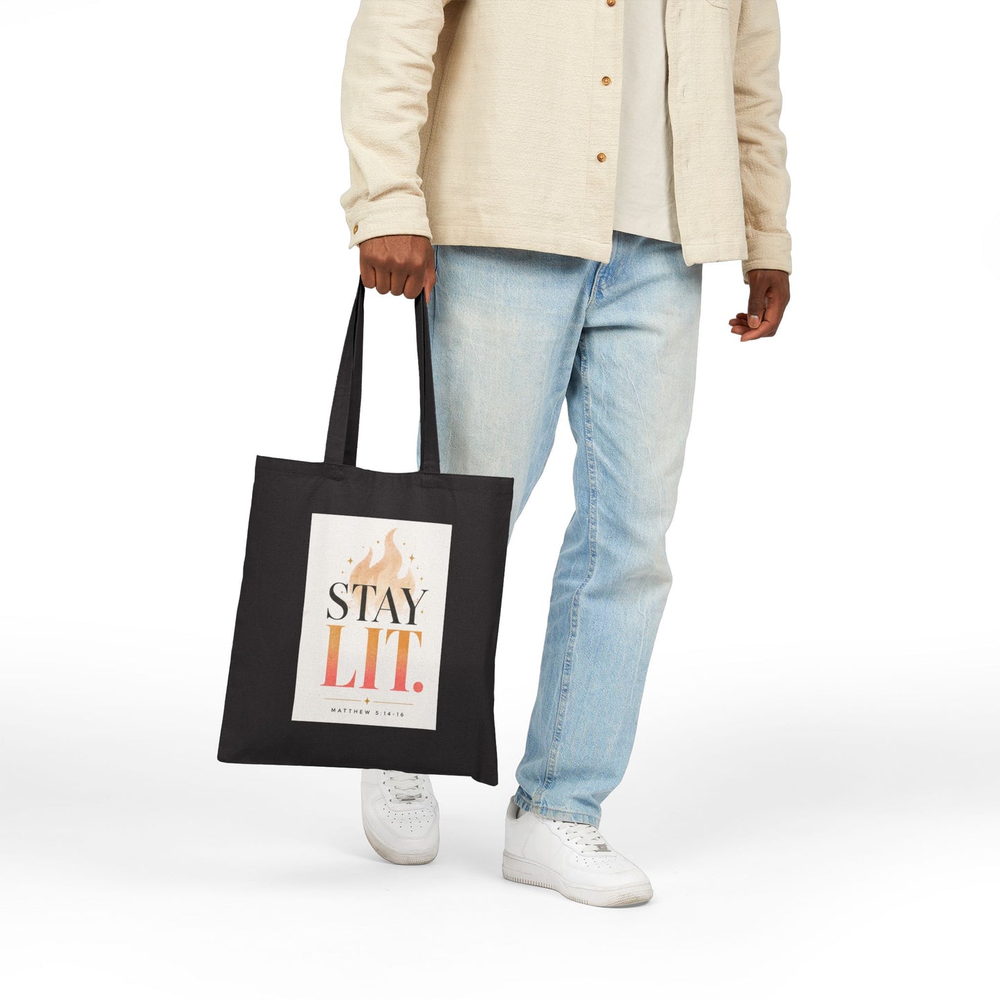 Ignite Light flame logo Tote Bag | Stay Lit flame typography Tote Bag