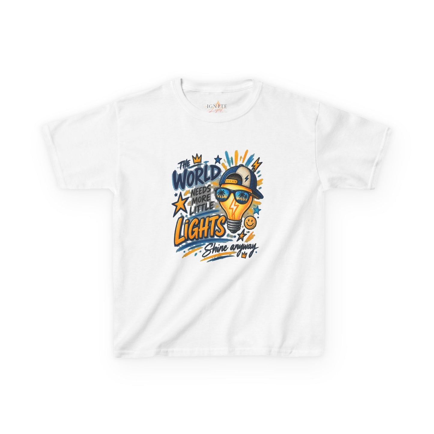 Kids T‑Shirt — "The World Needs More Little Lights" Cute Sunglasses Lightbulb Graphic