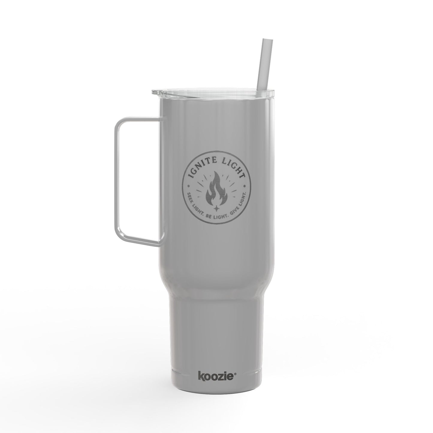 Engraved 40oz Insulated Tumbler with Handle & Lid — 'Ignite Light' Campfire Logo