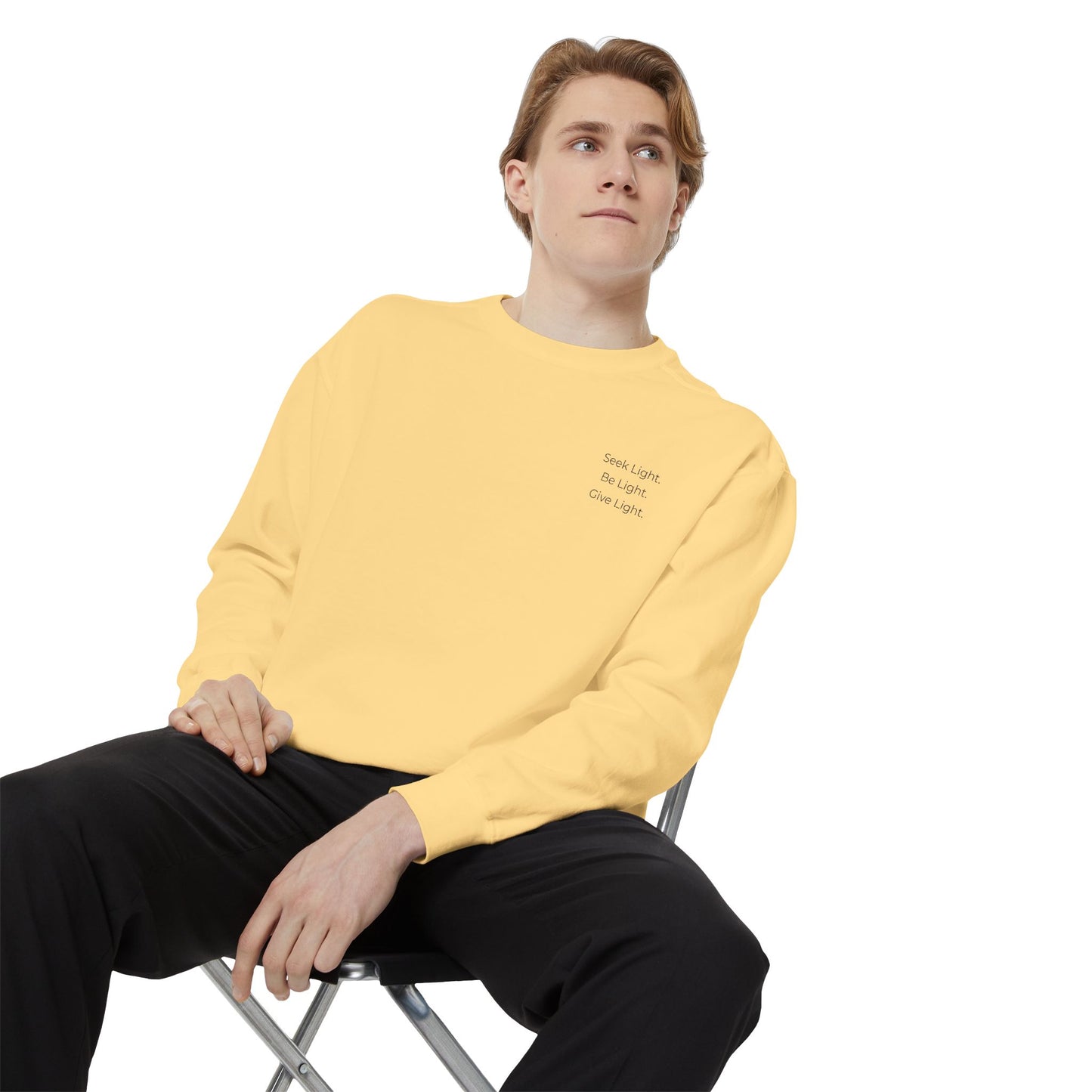 Crew Neck Sweatshirt "Seek Light Be Light Give Light"