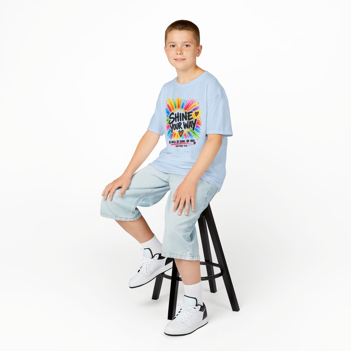 Kids T‑Shirt — "Shine Your Way" Colorful Rainbow Paint Graphic
