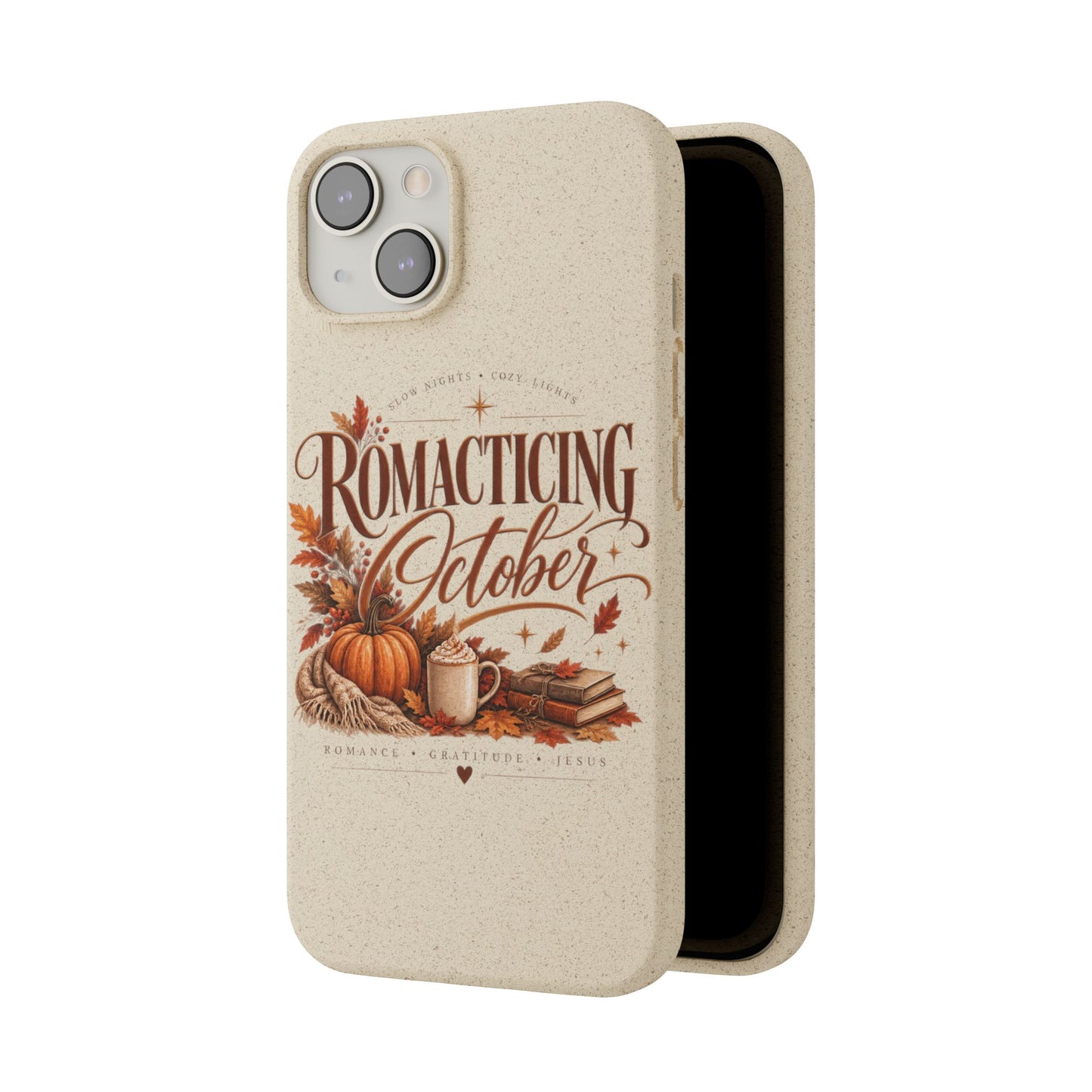 Biodegradable Phone Case — "Romacting October" Fall Pumpkin Coffee Design