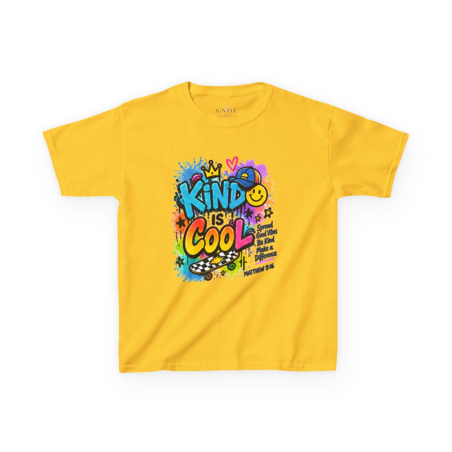 Kids T‑Shirt — "Kind Is Cool" Colorful Graffiti Design