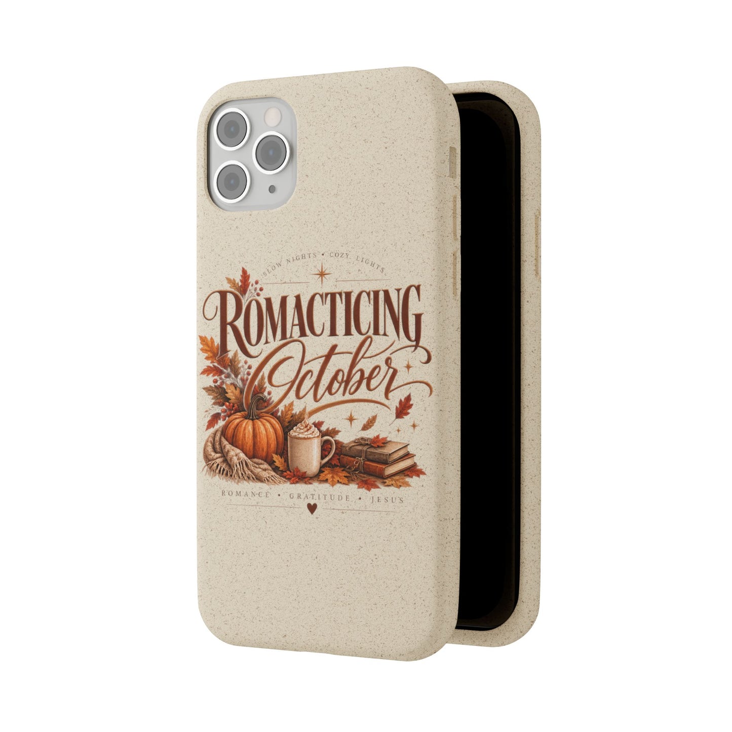 Biodegradable Phone Case — "Romacting October" Fall Pumpkin Coffee Design