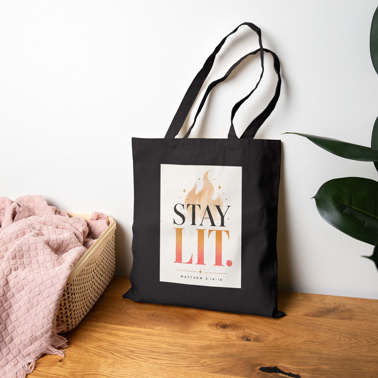 Ignite Light flame logo Tote Bag | Stay Lit flame typography Tote Bag