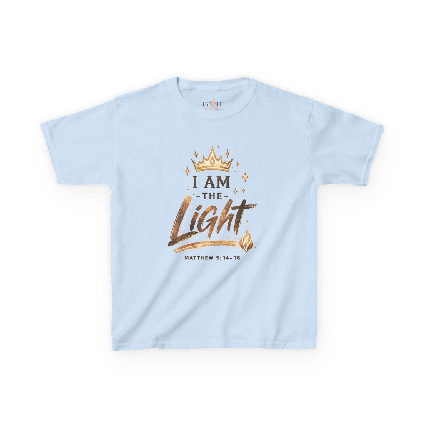 I Am The Light Kids T-Shirt — Christian Faith Tee with Crown & Matthew 5:14 Verse