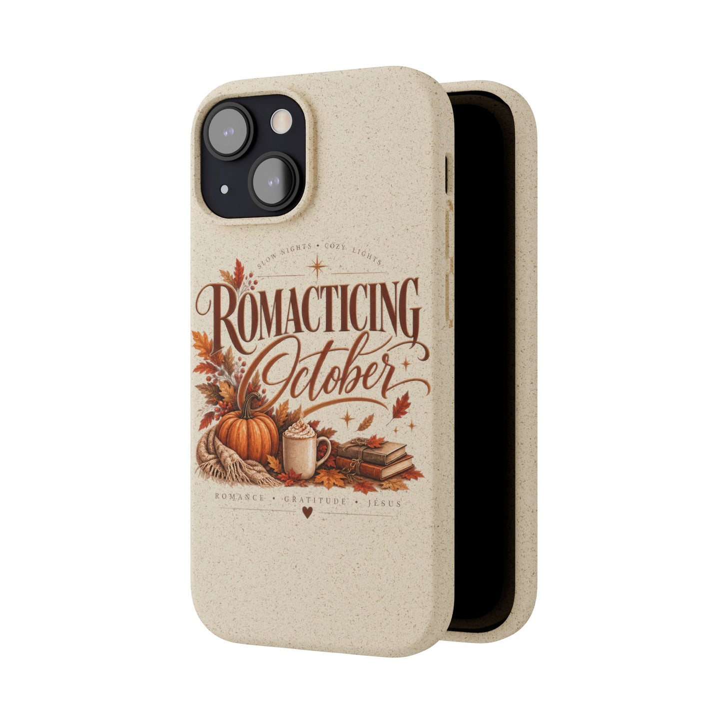 Biodegradable Phone Case — "Romacting October" Fall Pumpkin Coffee Design