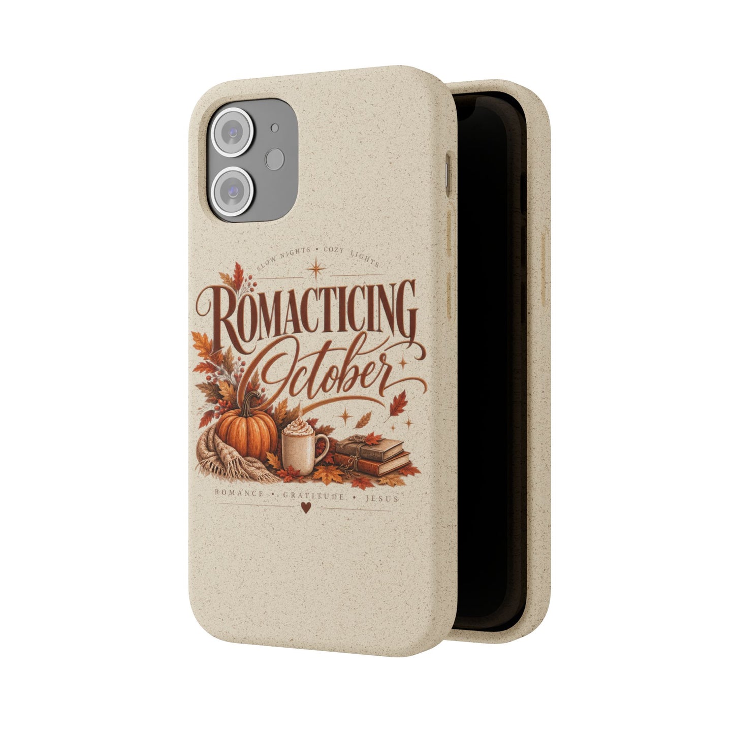 Biodegradable Phone Case — "Romacting October" Fall Pumpkin Coffee Design