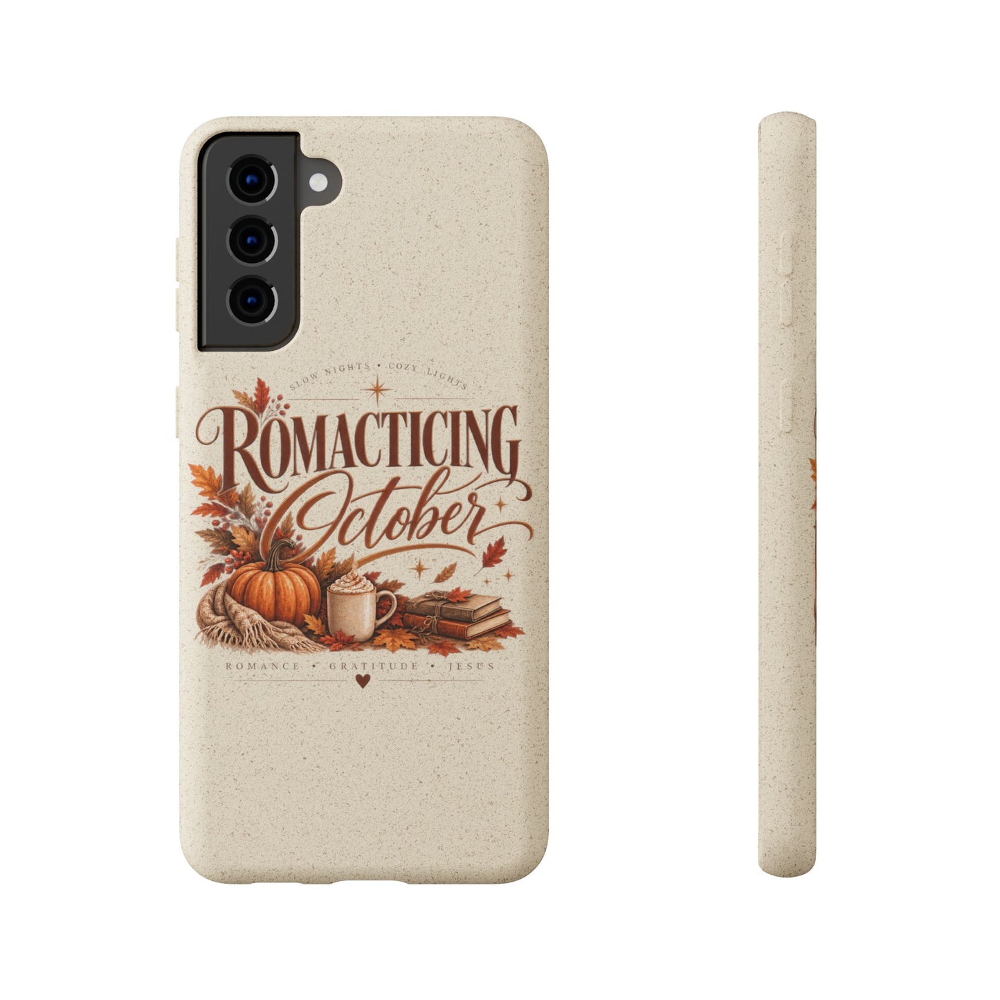 Biodegradable Phone Case — "Romacting October" Fall Pumpkin Coffee Design
