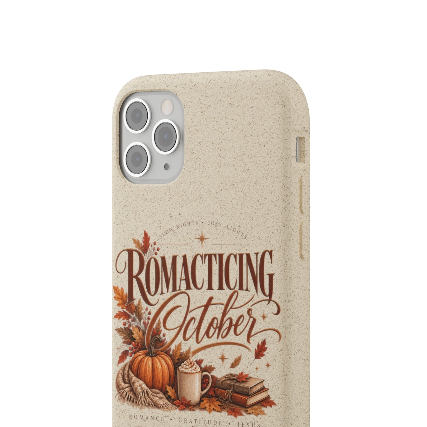 Biodegradable Phone Case — "Romacting October" Fall Pumpkin Coffee Design