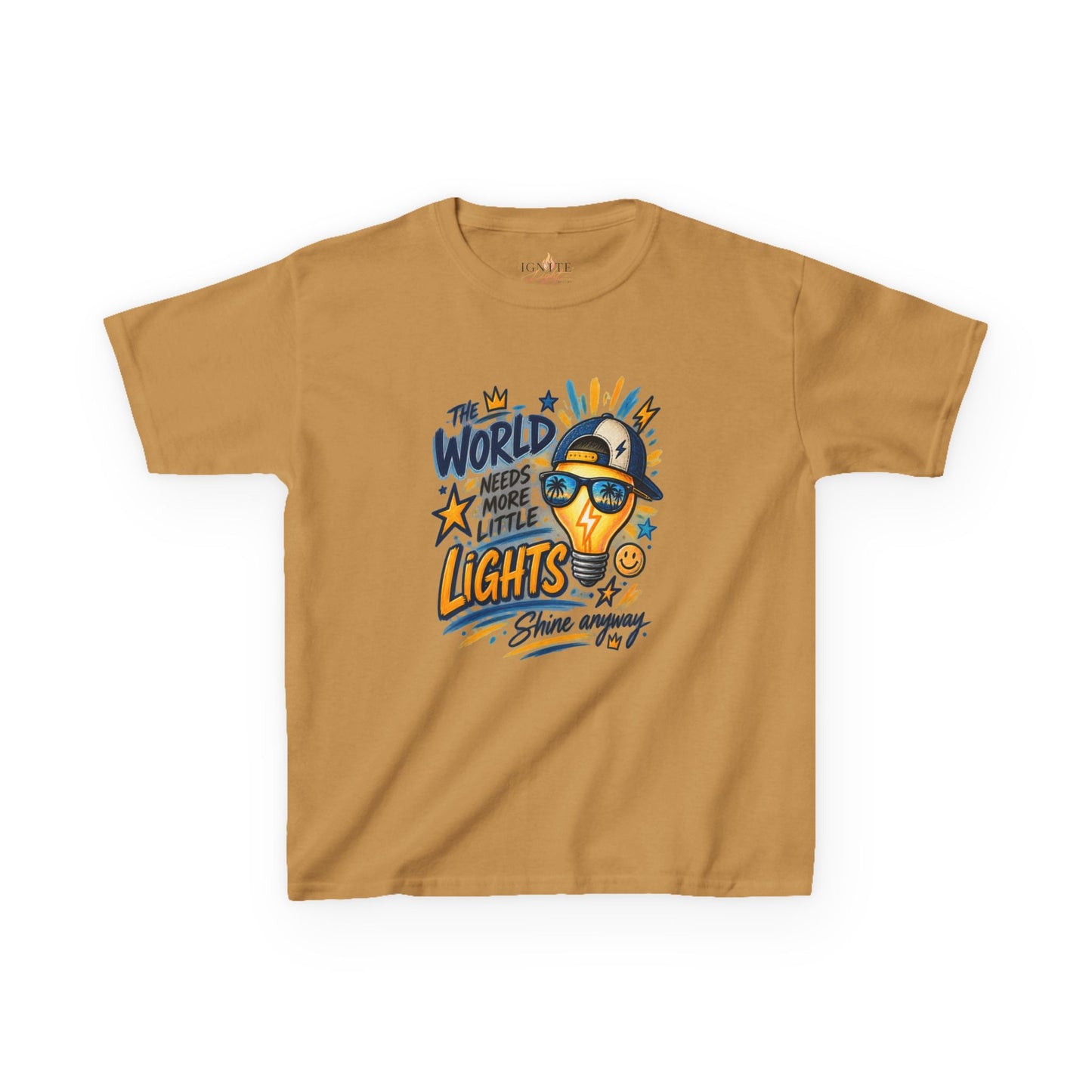 Kids T‑Shirt — "The World Needs More Little Lights" Cute Sunglasses Lightbulb Graphic