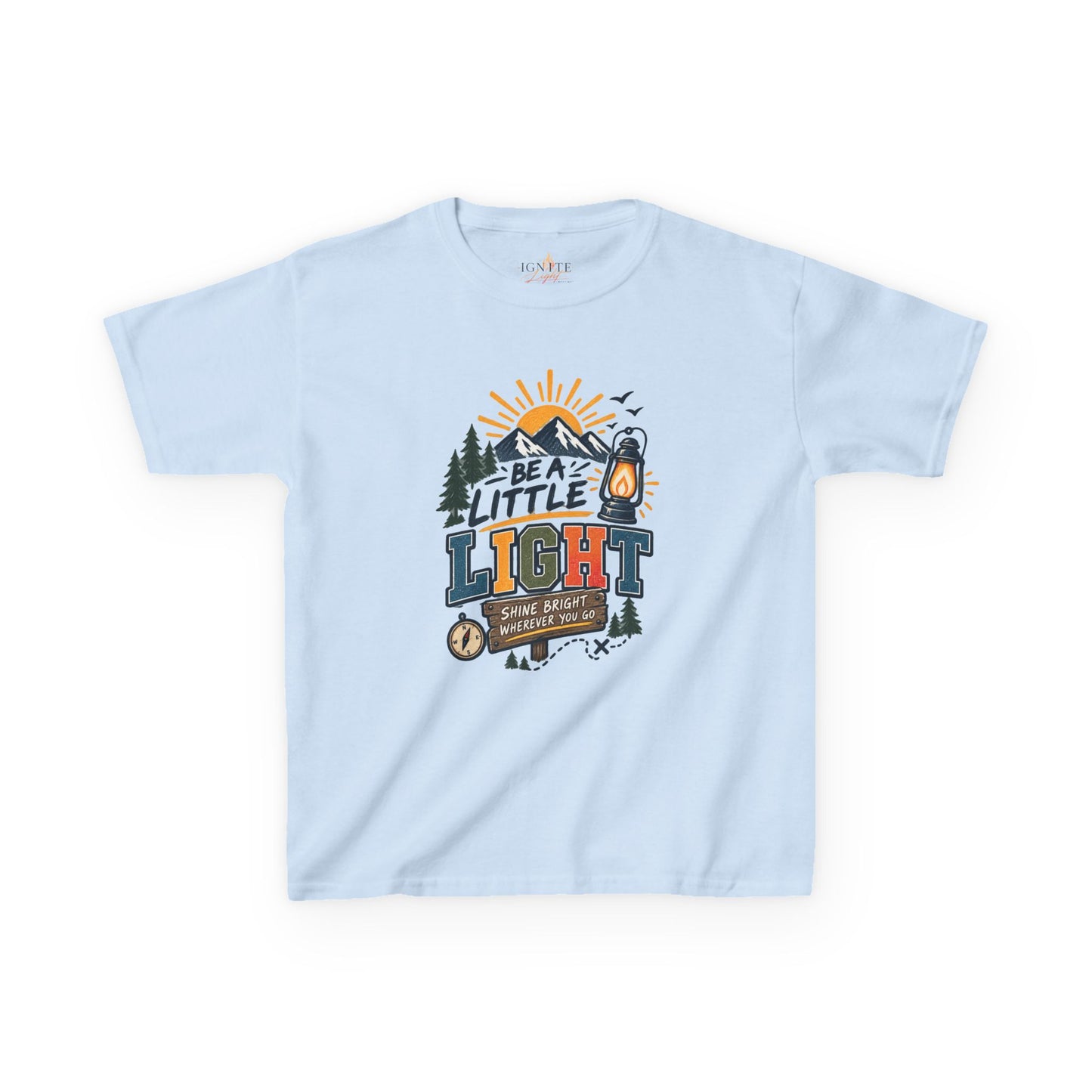 Kids Tee — "Be a Little Light" Camping Adventure Graphic
