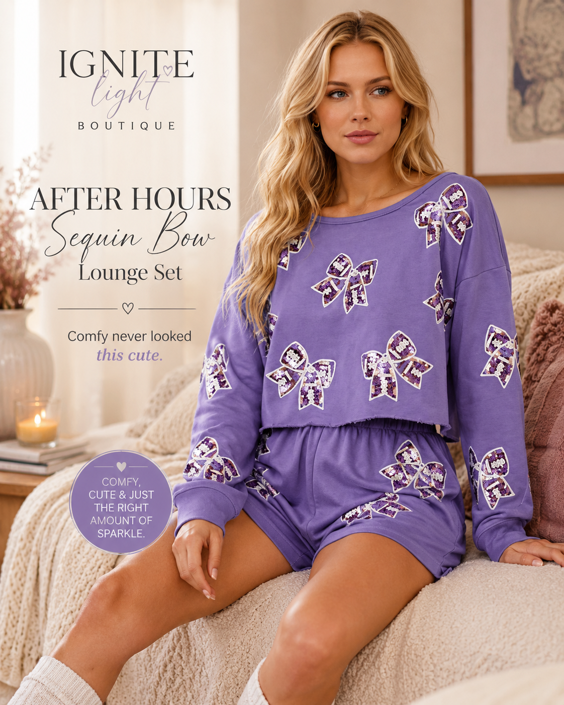 After Hours Sequin Bow Lounge Set